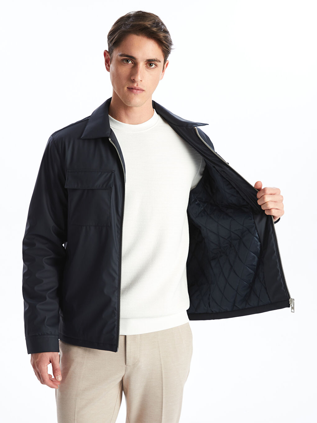 Regular Fit Collared Neck Men's Thin Coat -S52878Z8-RFG