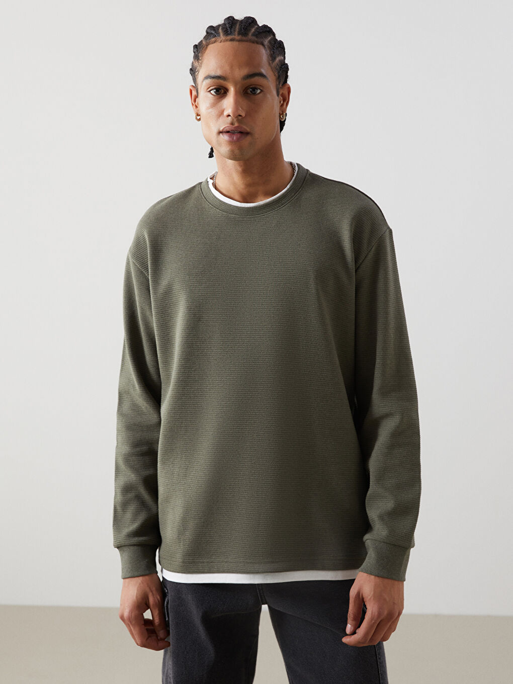 XSIDE Yeşil Bisiklet Yaka Uzun Kollu Erkek Sweatshirt