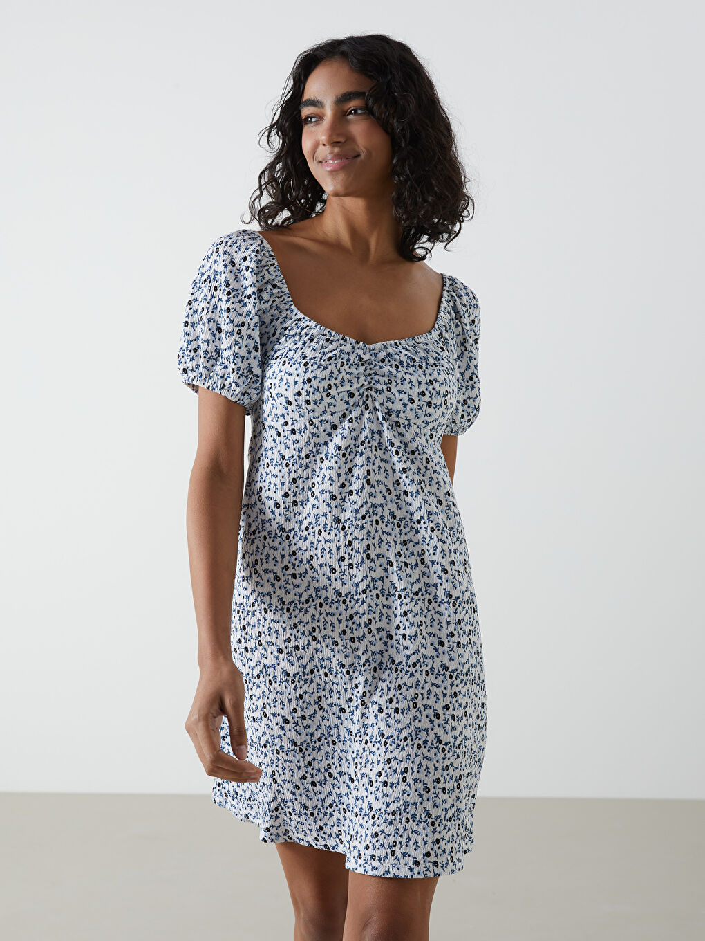 Floral Ruched Women's Mini Dress -S52891Z8-RWH