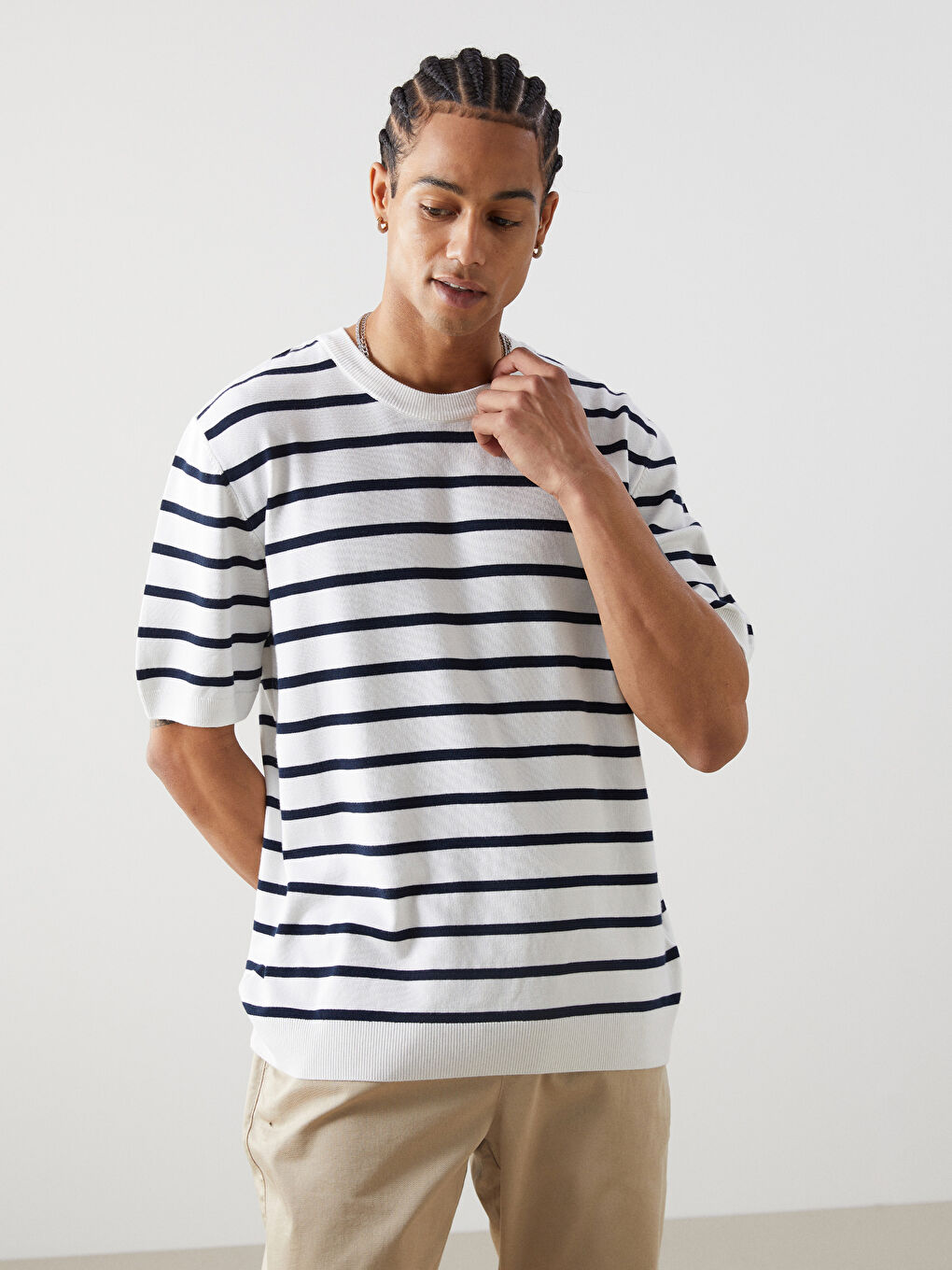 Crew Neck Short Sleeve Striped Men's Knitwear Sweater -S52898Z8-EEW