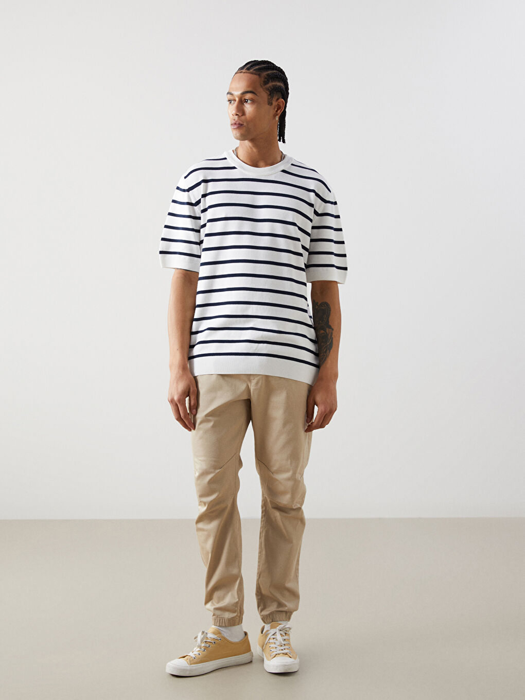 Crew Neck Short Sleeve Striped Men's Knitwear Sweater -S52898Z8-EEW
