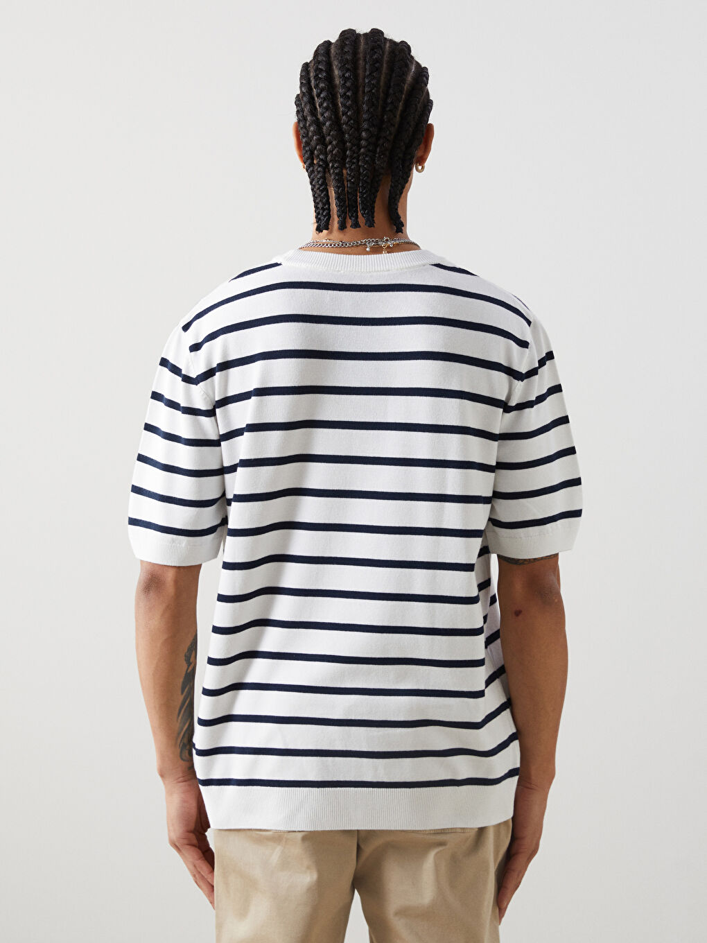 Crew Neck Short Sleeve Striped Men's Knitwear Sweater -S52898Z8-EEW