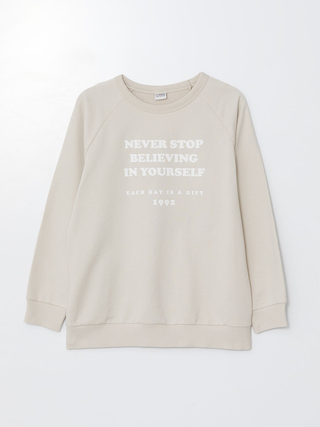 Bej Bisiklet Yaka Baskılı Erkek Çocuk Sweatshirt