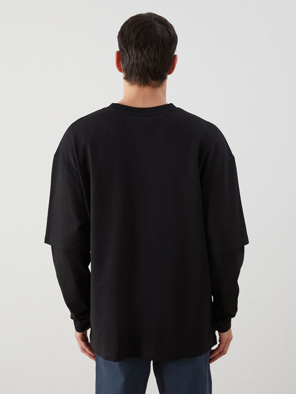 Siyah Bisiklet Yaka Uzun Kollu Erkek Sweatshirt-3