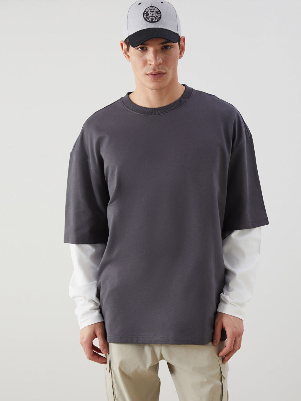 Antrasit Bisiklet Yaka Uzun Kollu Erkek Sweatshirt