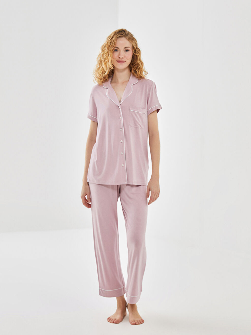 Shirt Collar Women's Pajamas Set -S52990Z8-FFZ