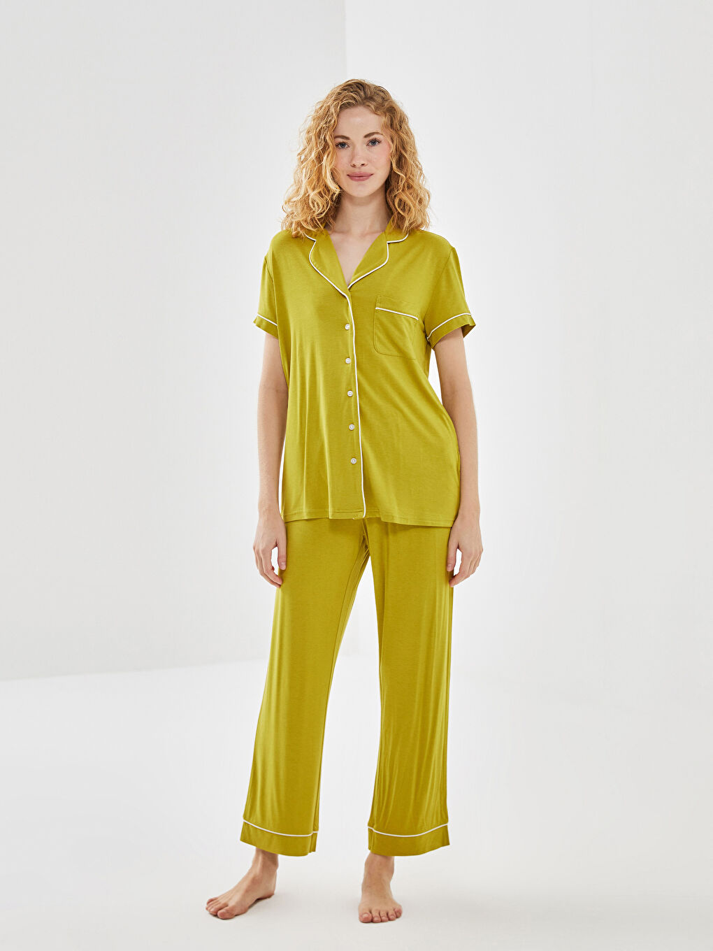 Shirt Collar Women's Pajamas Set -S52990Z8-K95