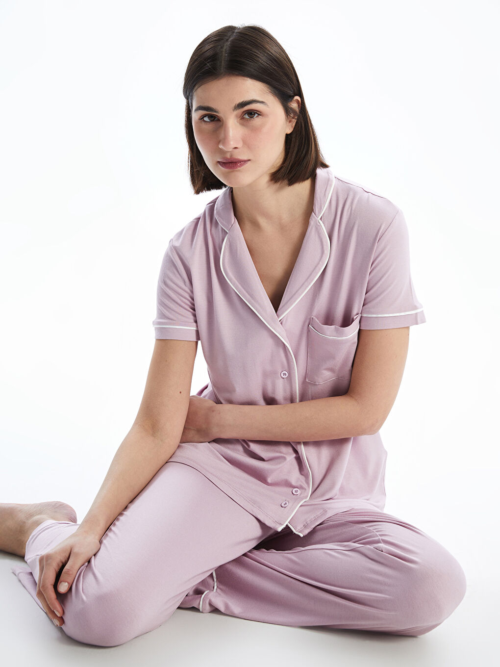 Shirt Collar Women's Pajamas Set -S52990Z8-FFZ