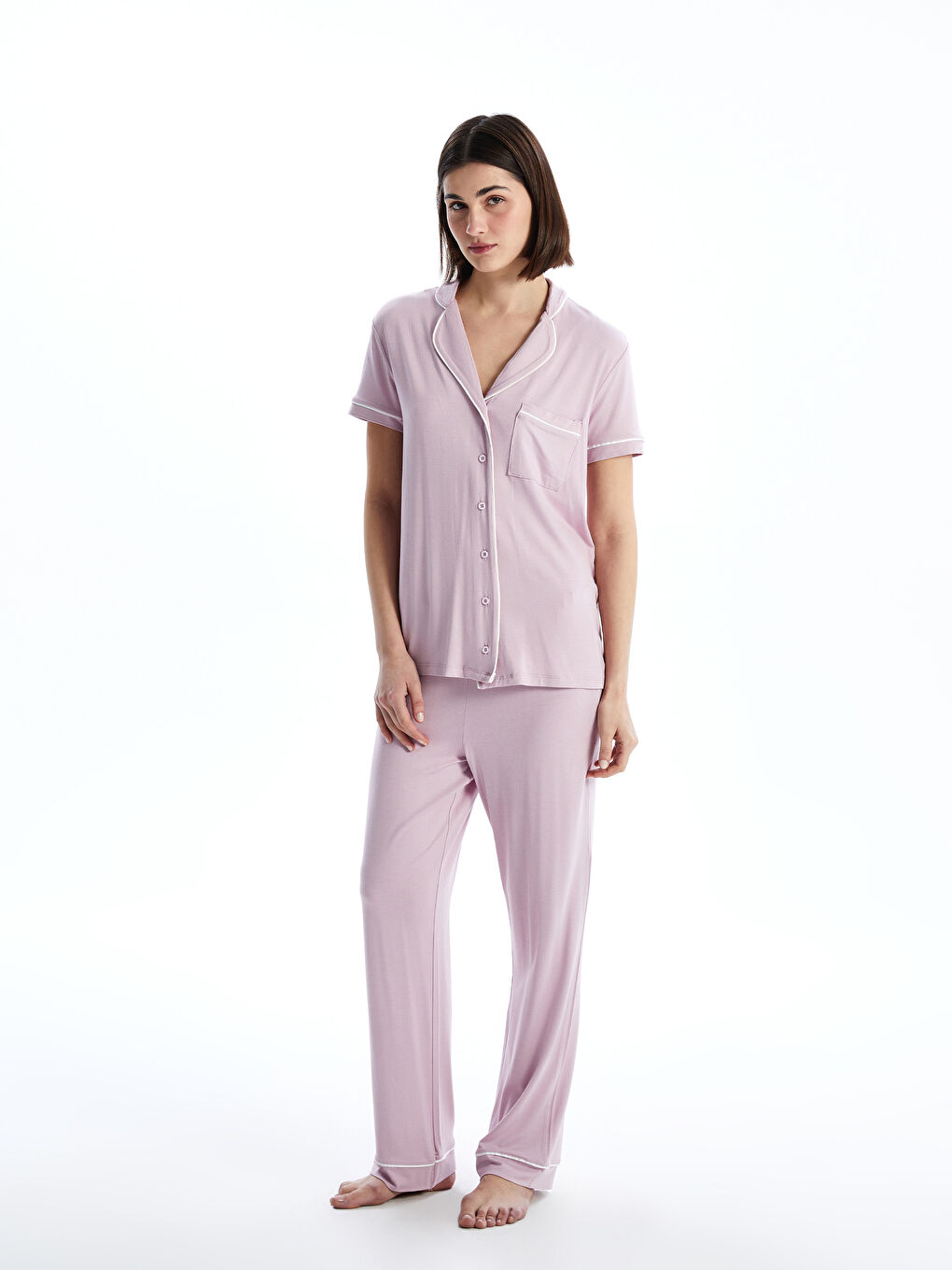 Shirt Collar Women's Pajamas Set -S52990Z8-FFZ
