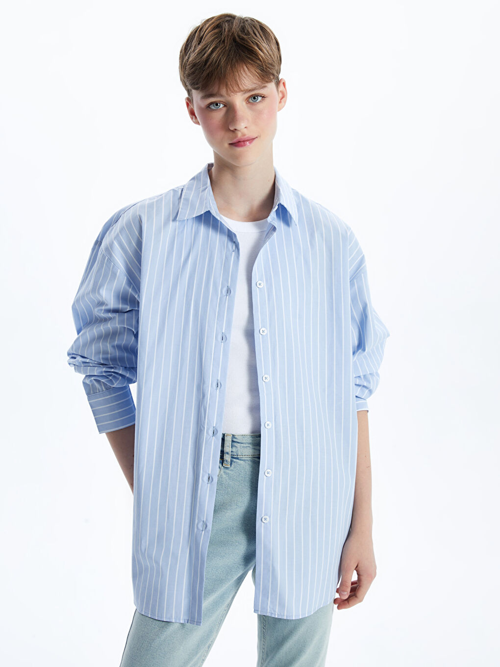 Loose Fit Poplin Women's Shirt -S53013Z8-LEN