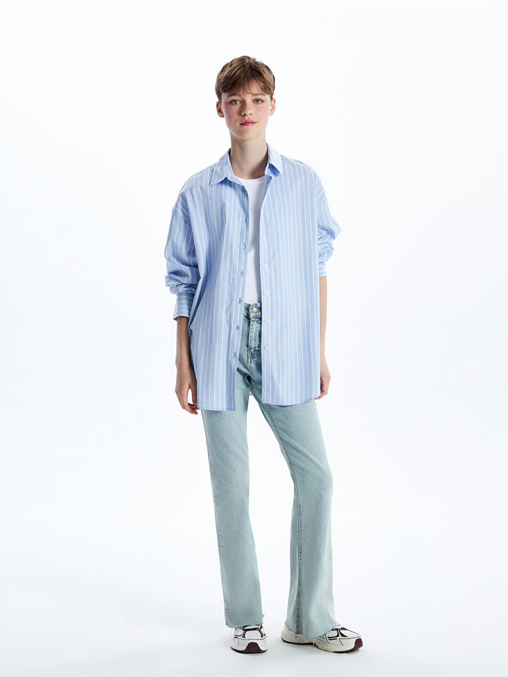 Loose Fit Poplin Women's Shirt -S53013Z8-LEN