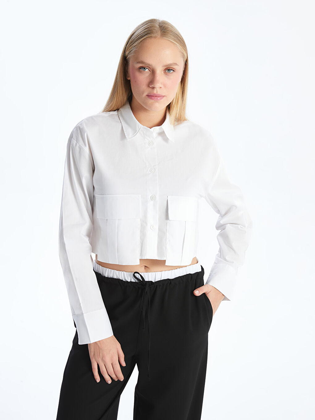 Crop Poplin Women's Shirt -S53015Z8-Q6K