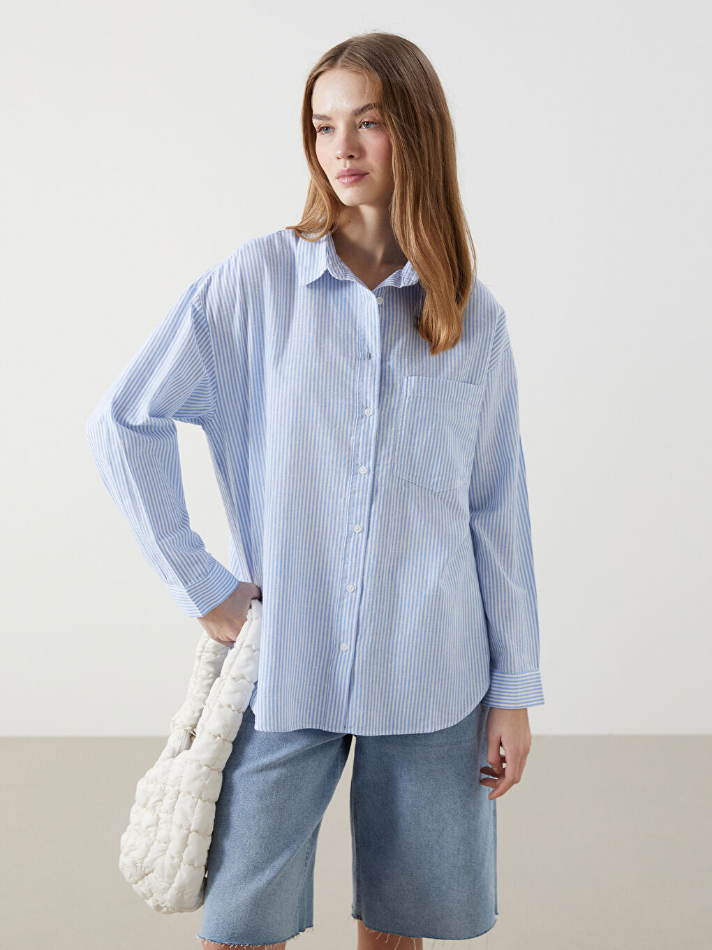 Striped Oversize Linen Blend Women's Shirt -S53018Z8-LEH