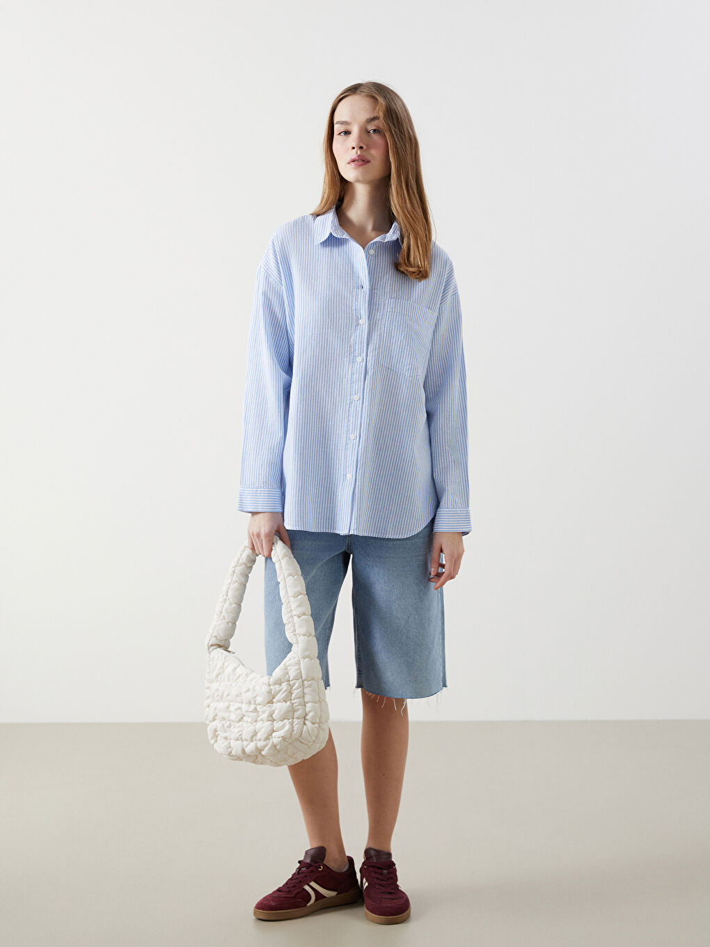 Striped Oversize Linen Blend Women's Shirt -S53018Z8-LEH