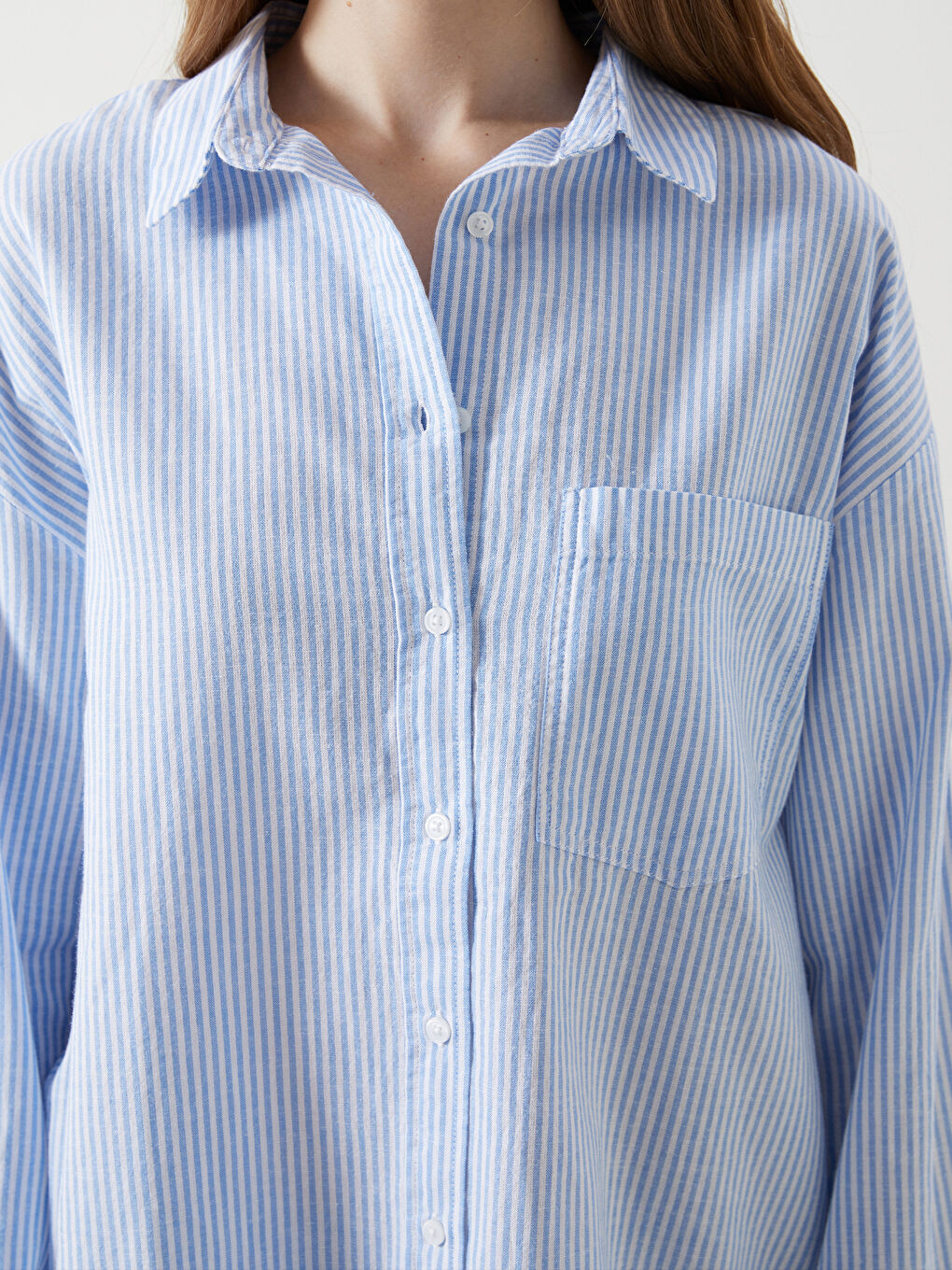Striped Oversize Linen Blend Women's Shirt -S53018Z8-LEH