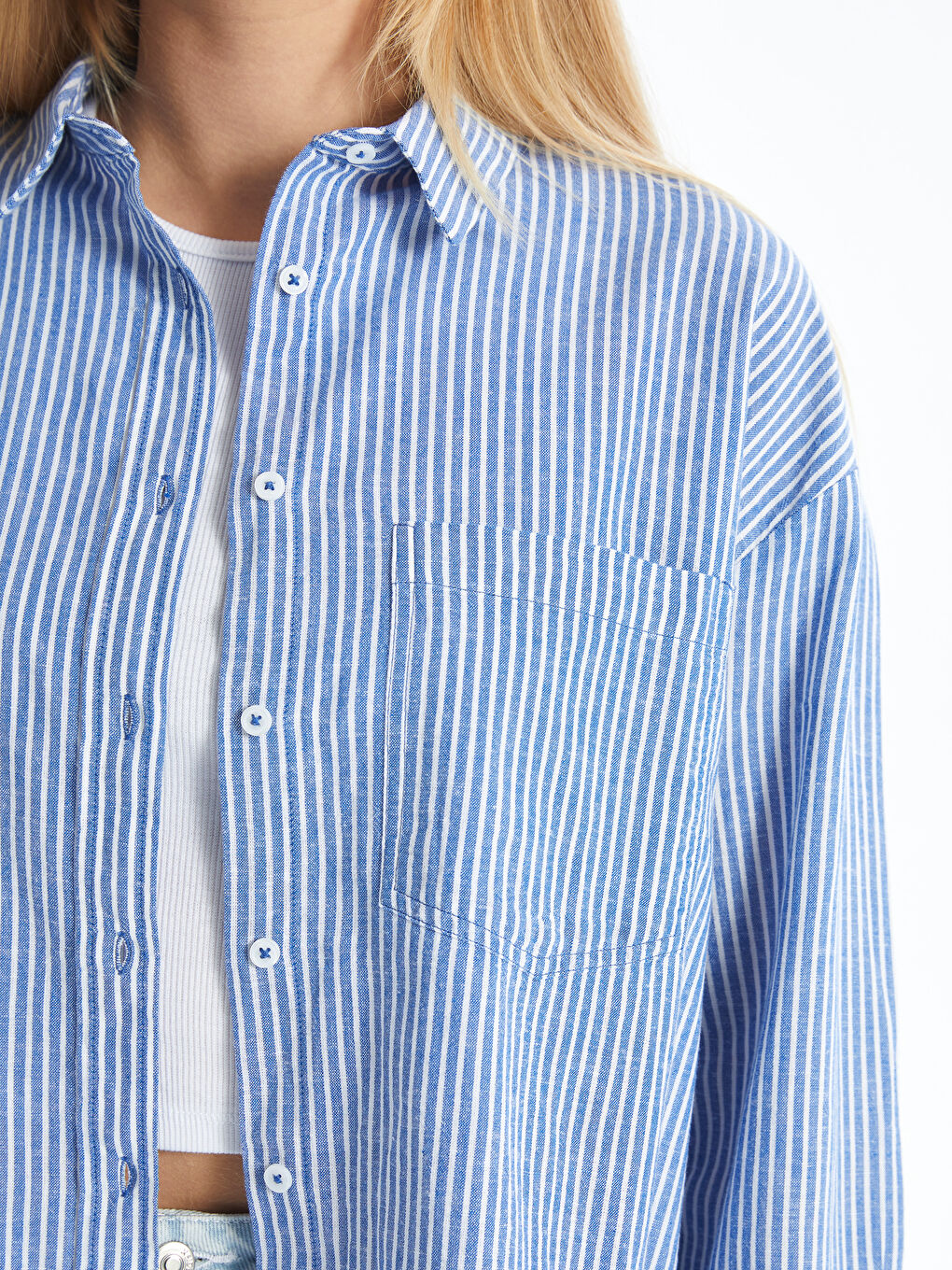 Striped Oversize Linen Blend Women's Shirt -S53018Z8-LEN