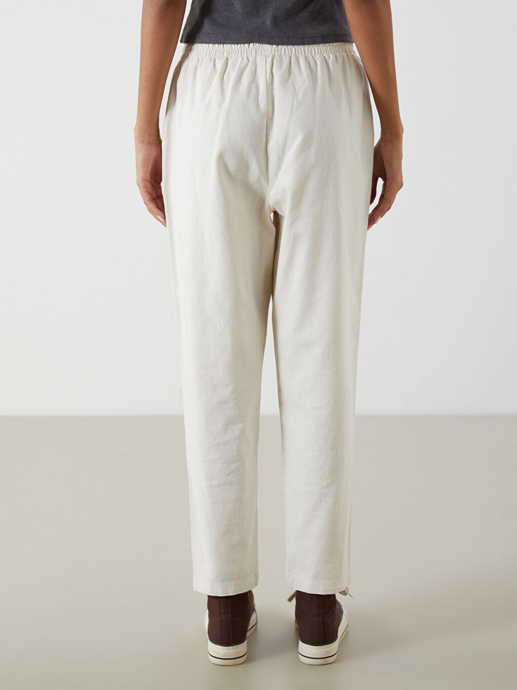 Pantalone za žene od mešavine lana sa elastičnim strukom -S53024Z8-VHM