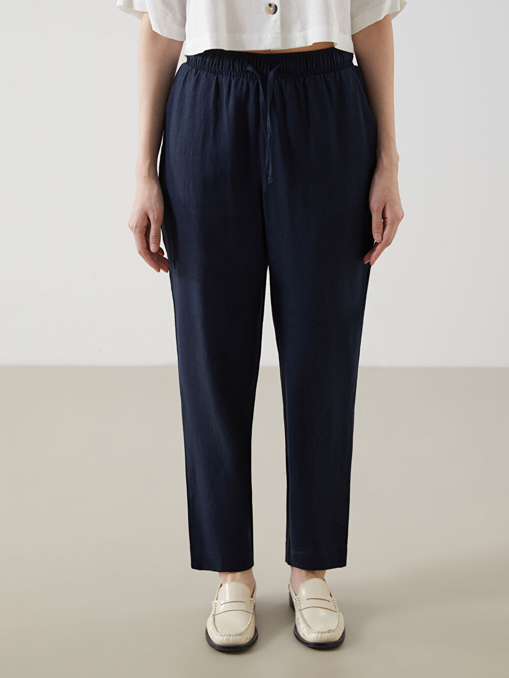 Women's Elastic Waist Linen Blend Trousers -S53025Z8-CSH