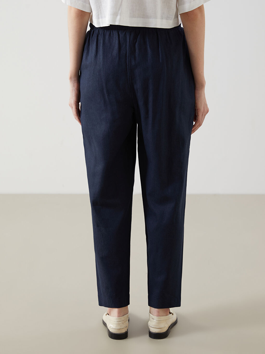Women's Elastic Waist Linen Blend Trousers -S53025Z8-CSH