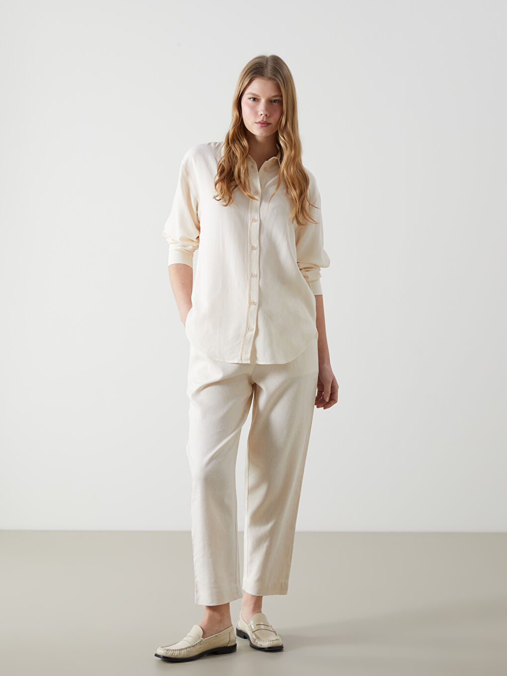 Women's Elastic Waist Linen Blend Trousers -S53025Z8-VHM