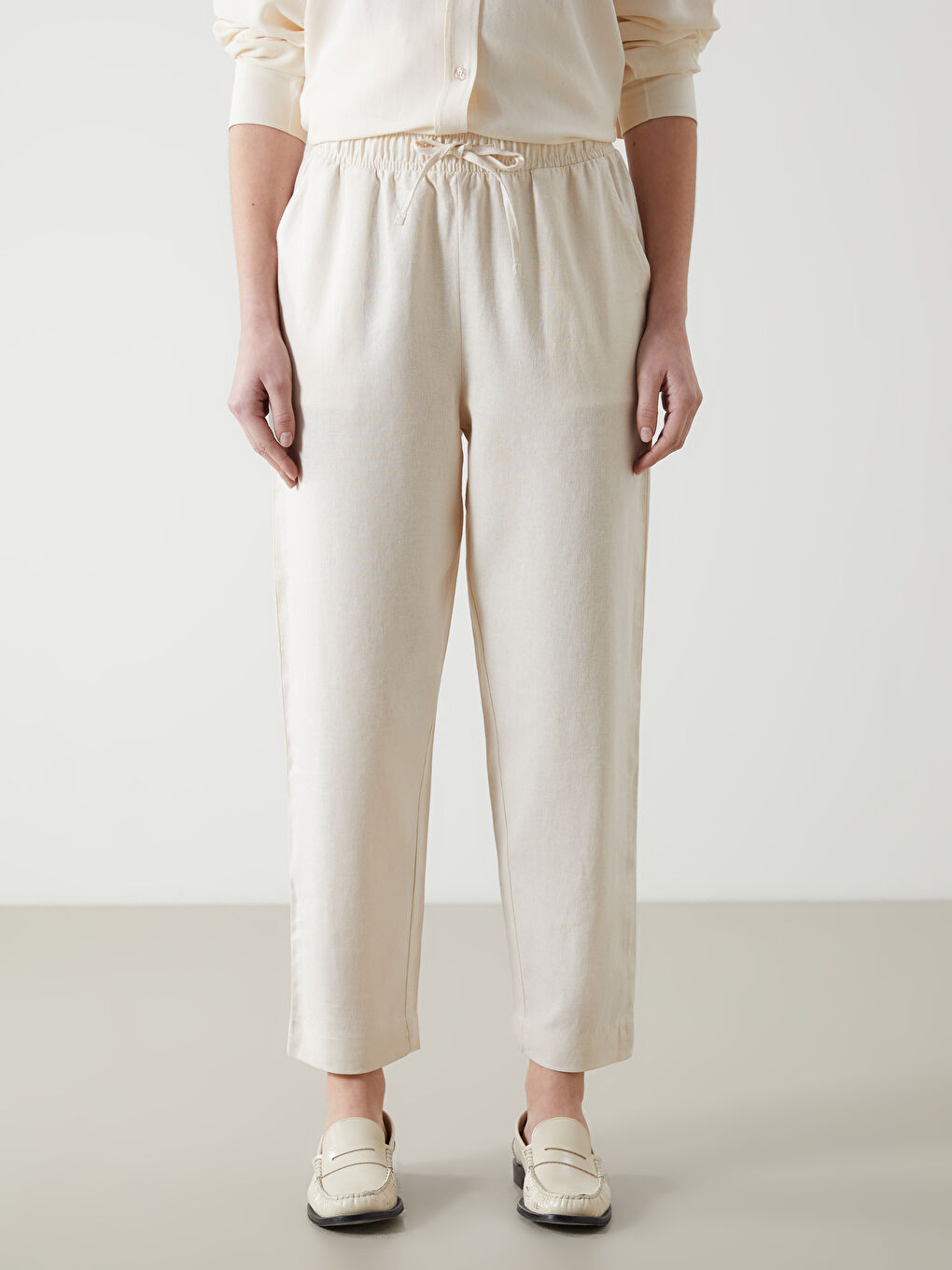 Women's Elastic Waist Linen Blend Trousers -S53025Z8-VHM