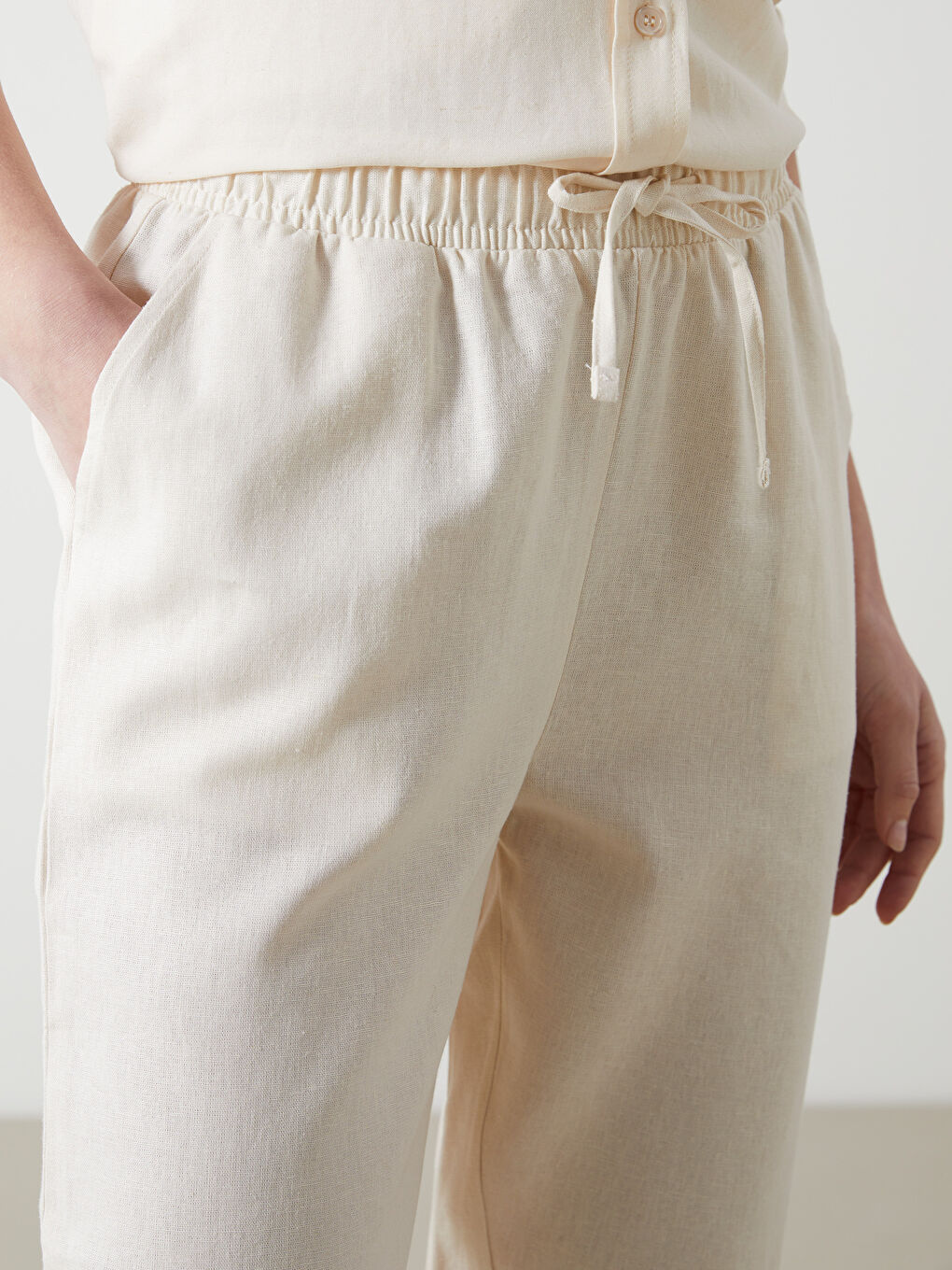 Women's Elastic Waist Linen Blend Trousers -S53025Z8-VHM