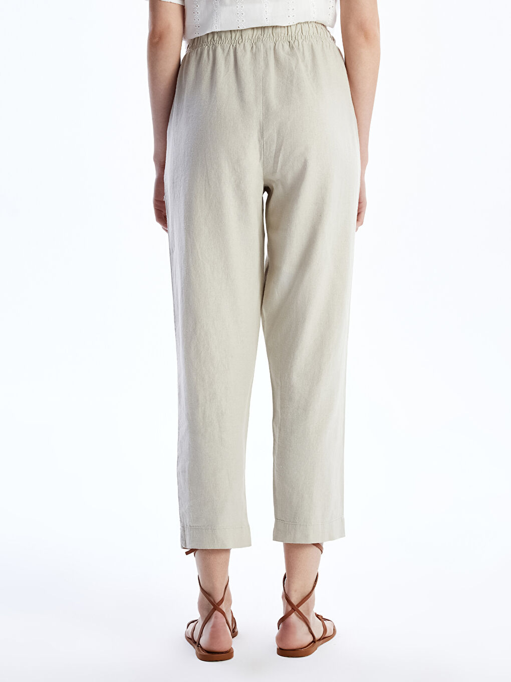 Women's Elastic Waist Linen Blend Trousers-3