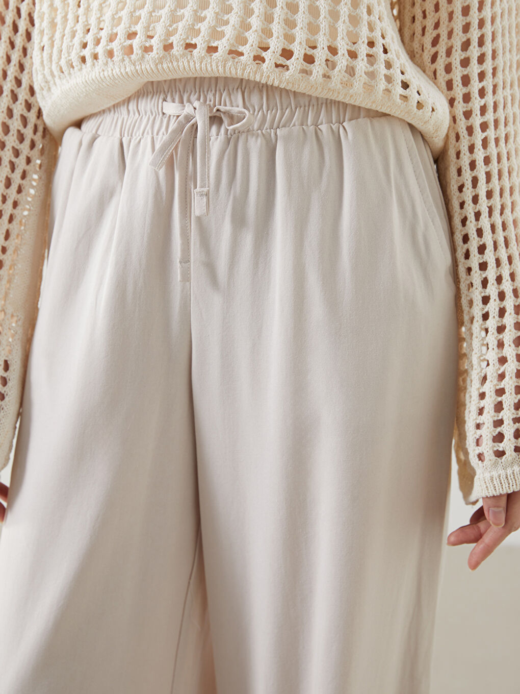 Women's Elastic Waist Linen Blend Trousers-2