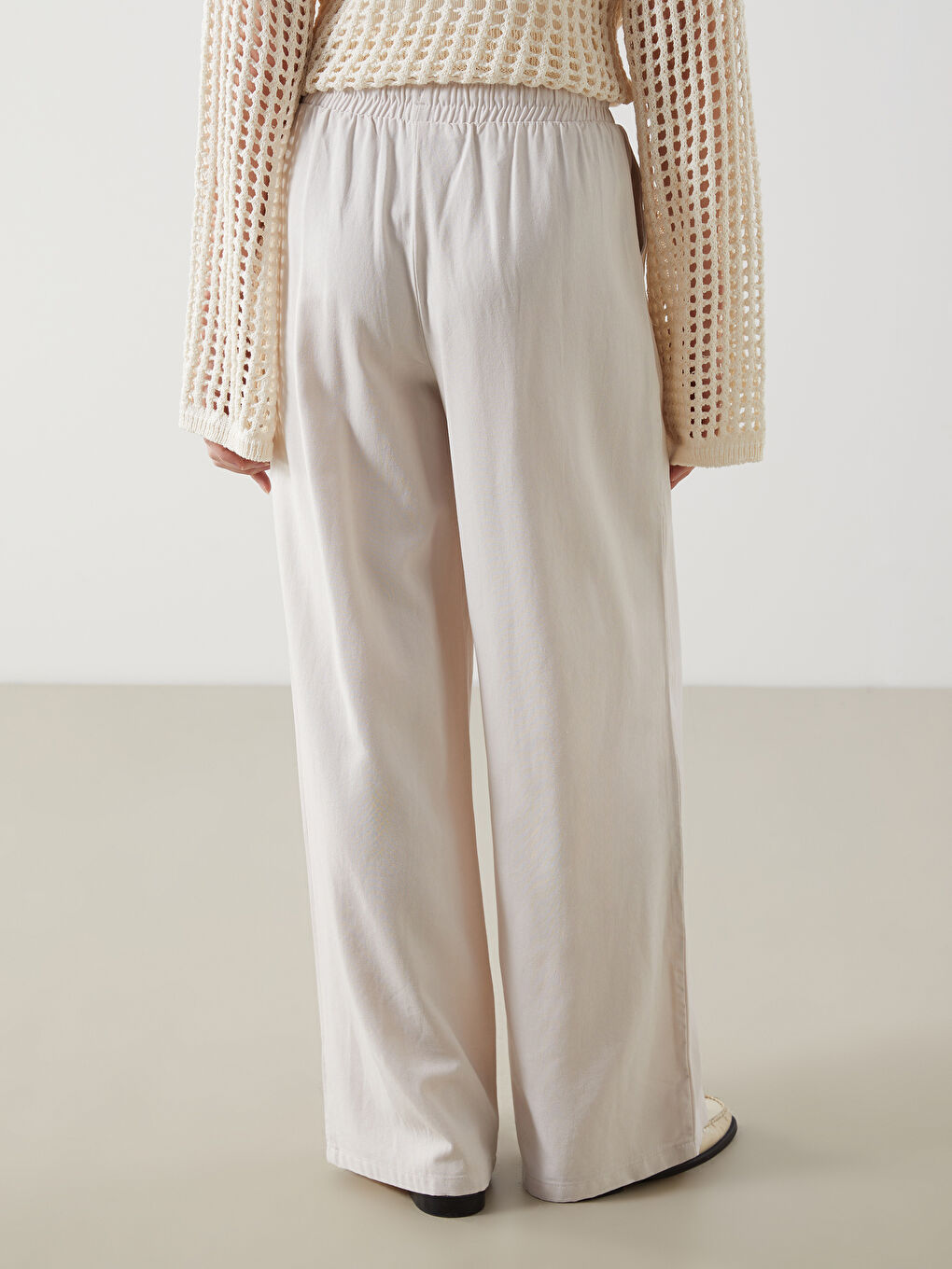 Women's Elastic Waist Linen Blend Trousers-3