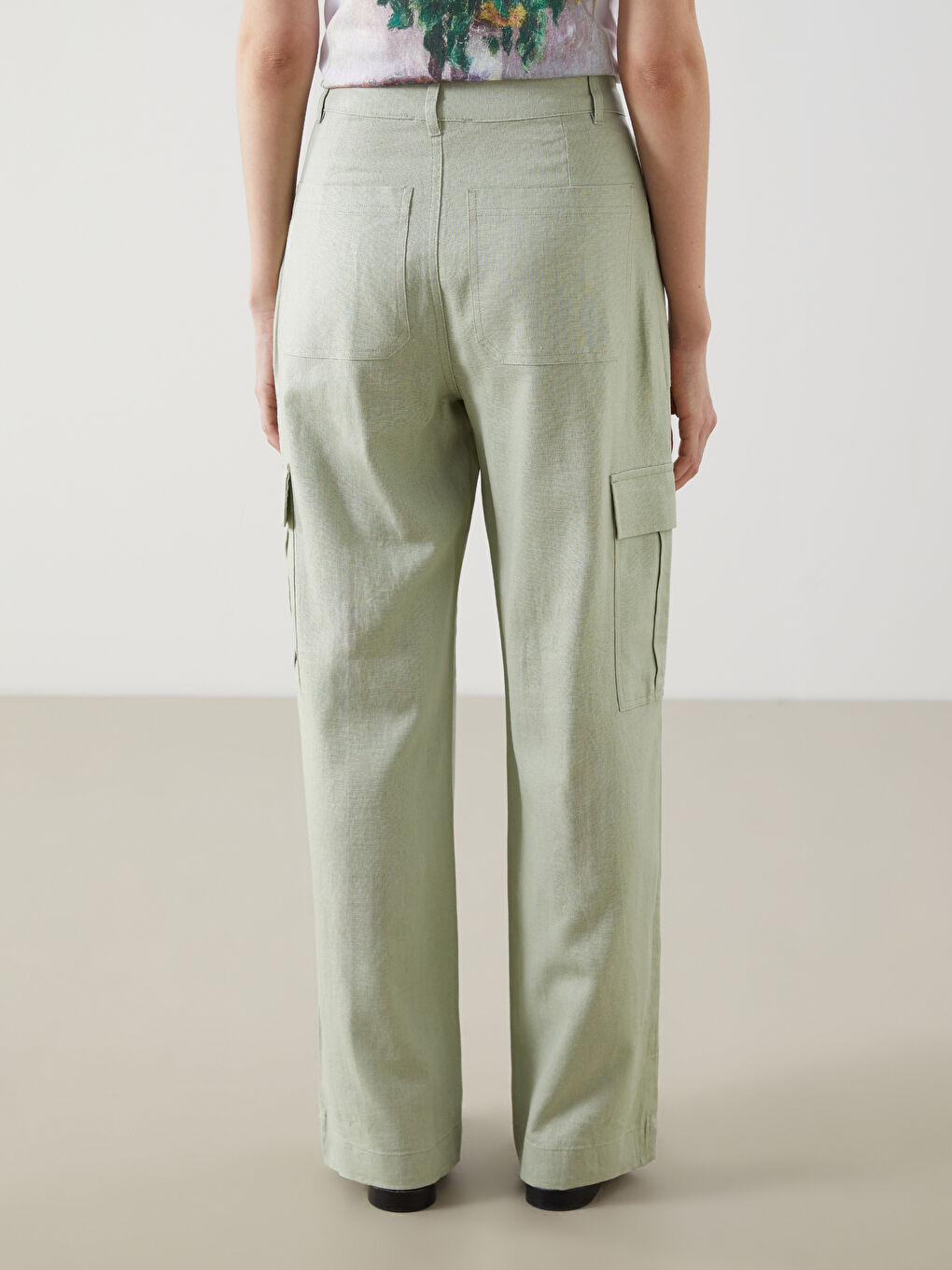 Loose Fit Linen Blend Women's Cargo Trousers -S53027Z8-VKZ