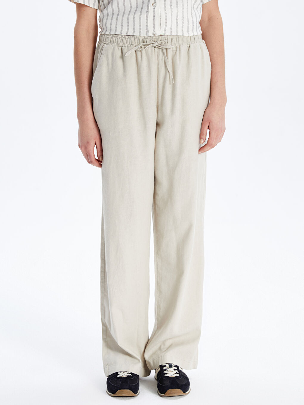 Pantalone za žene od mešavine lana sa elastičnim strukom -S53028Z8-VHM