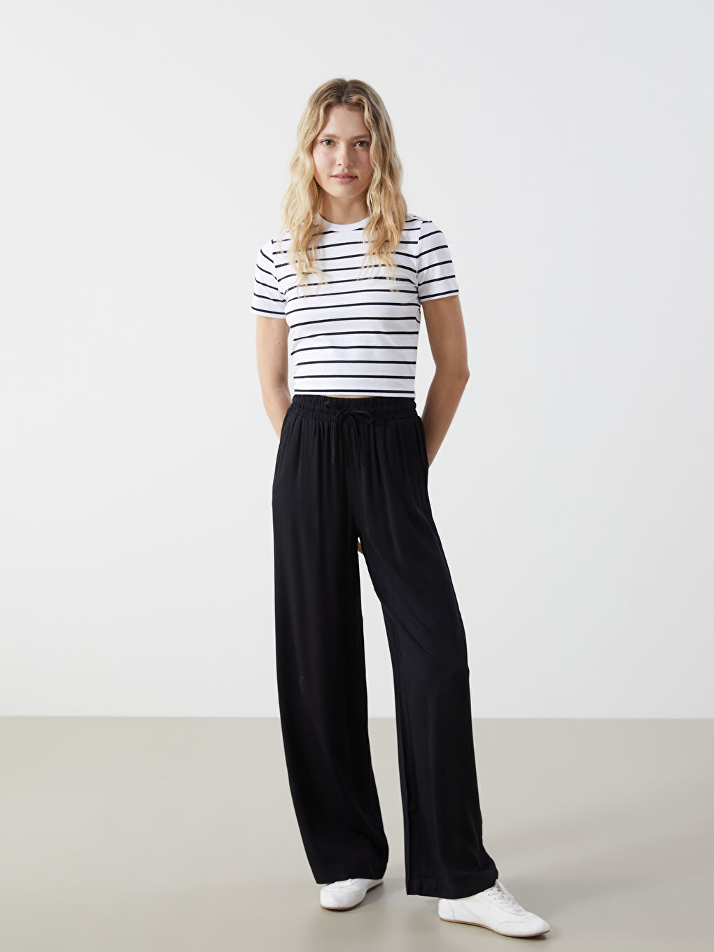 Women's Elastic Waist Linen Blend Trousers -S53032Z8-CVL