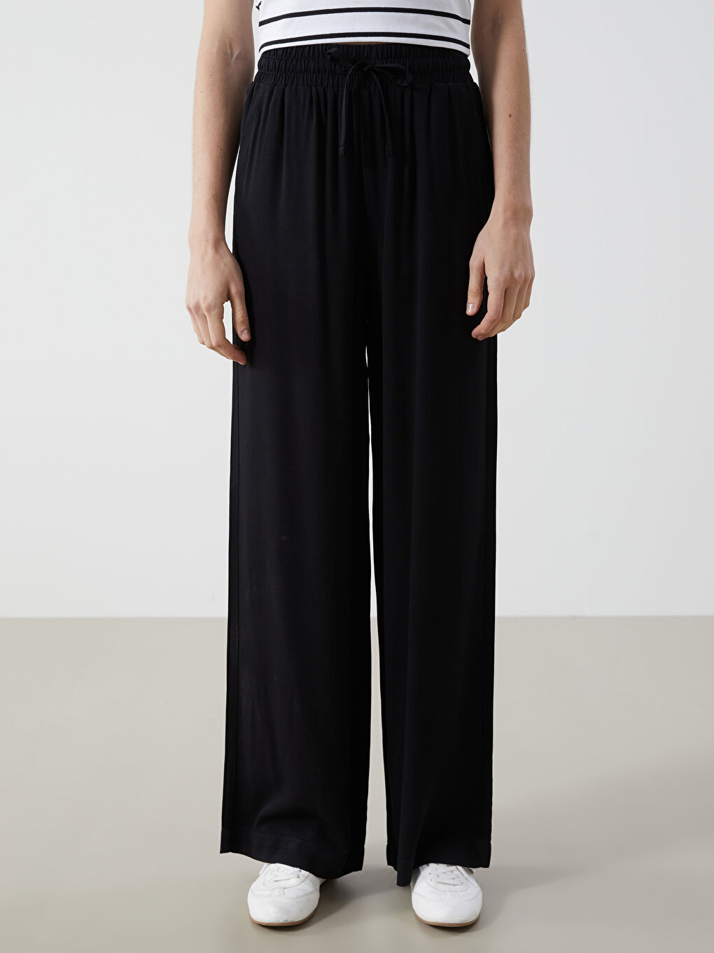 Women's Elastic Waist Linen Blend Trousers -S53032Z8-CVL