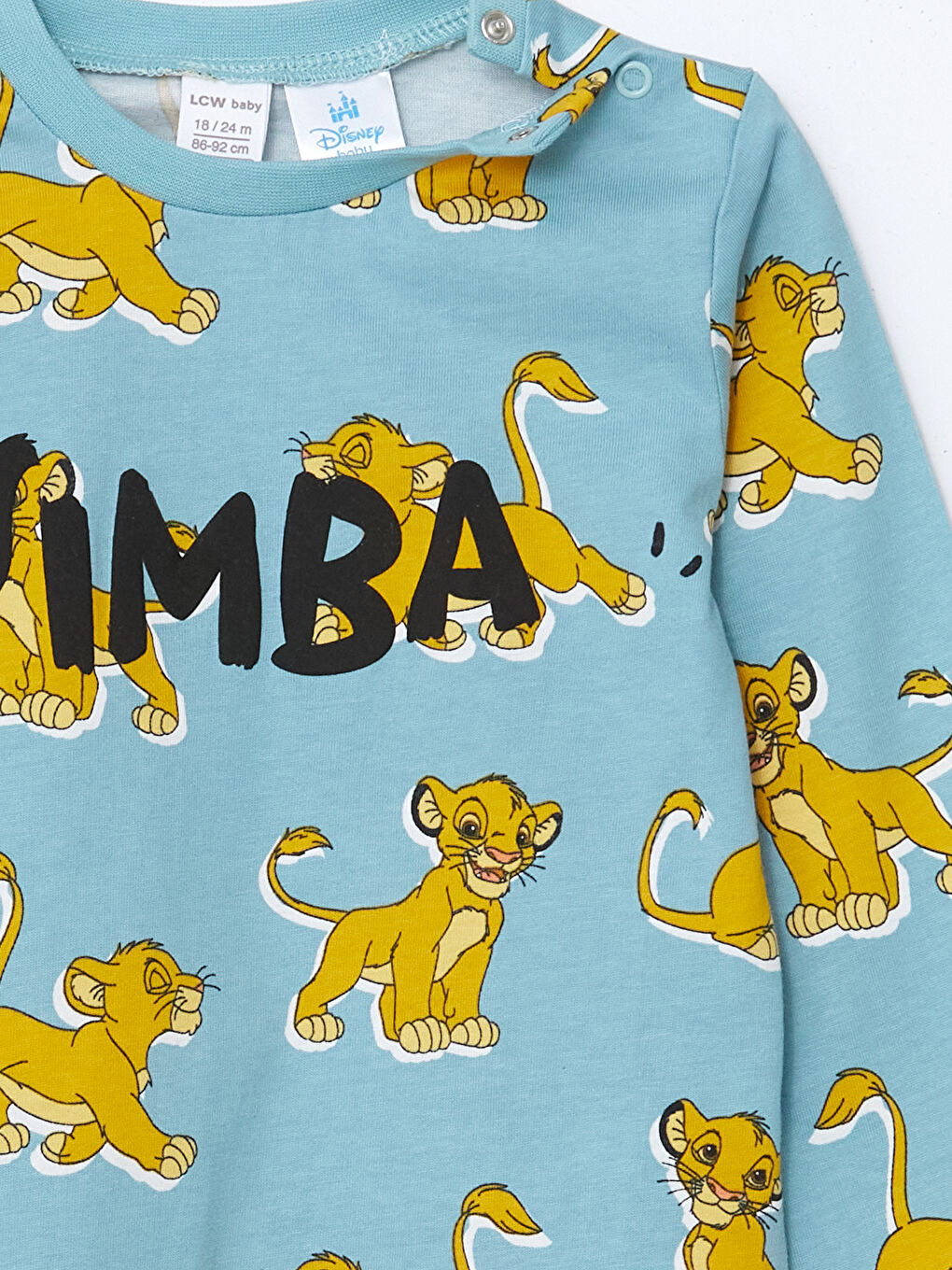 Mavi Bisiklet Yaka Aslan Kral Baskılı Erkek Bebek Pijama Üst-1