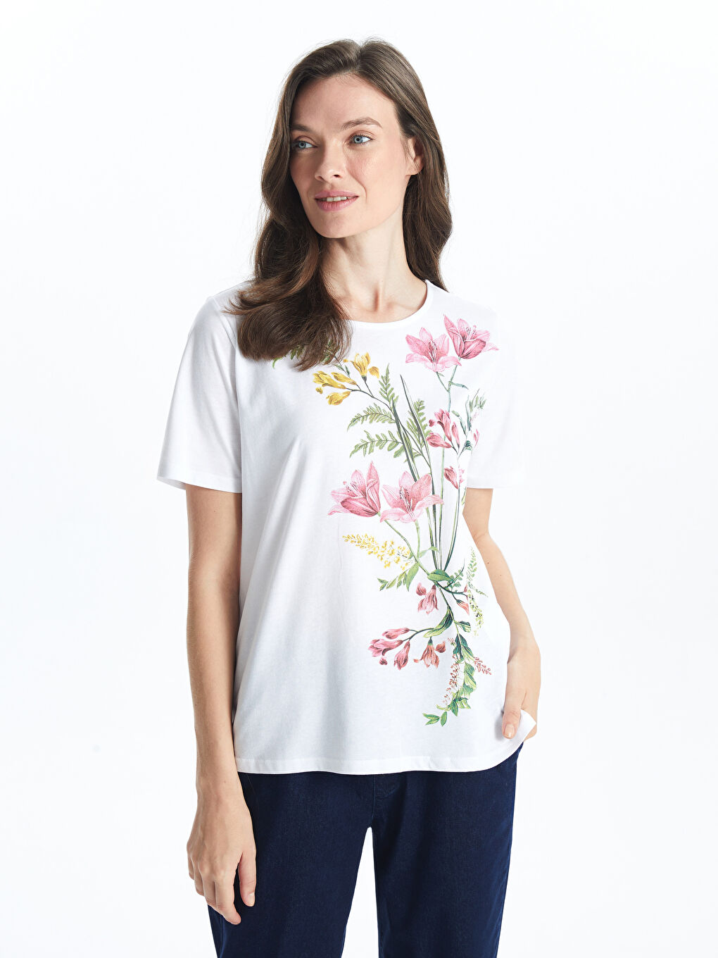 Crew Neck Floral Women's T-Shirt -S53091Z8-FFB