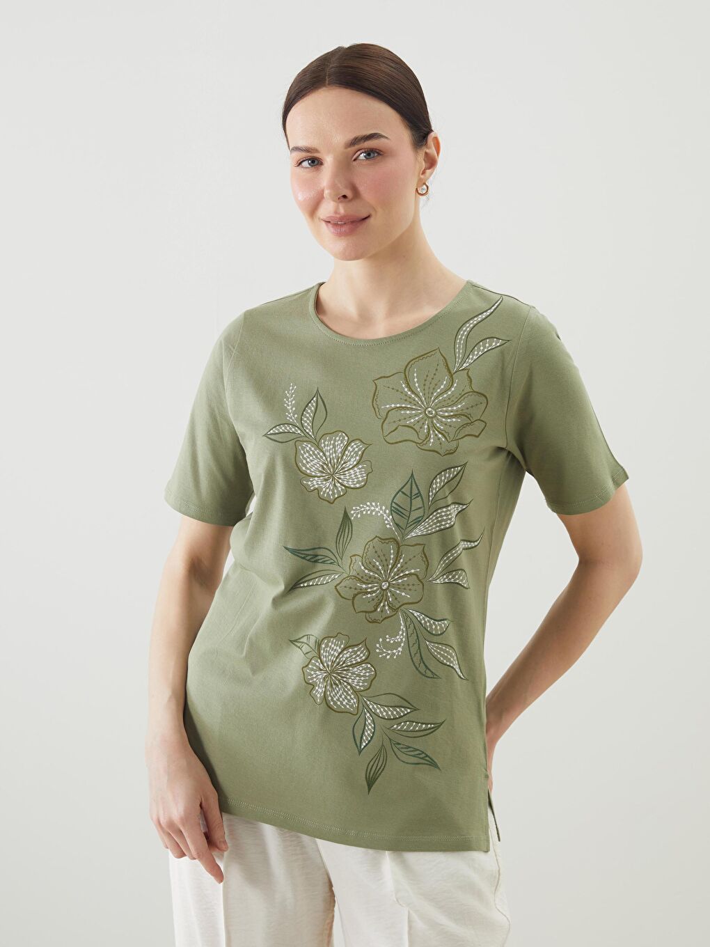 LCW Grace Rundhalsausschnitt Blumiges T-Shirt für Damen -S53091Z8-GUY