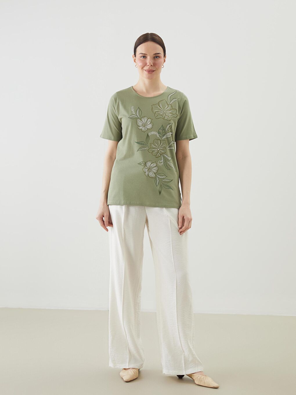 LCW Grace Rundhalsausschnitt Blumiges T-Shirt für Damen -S53091Z8-GUY