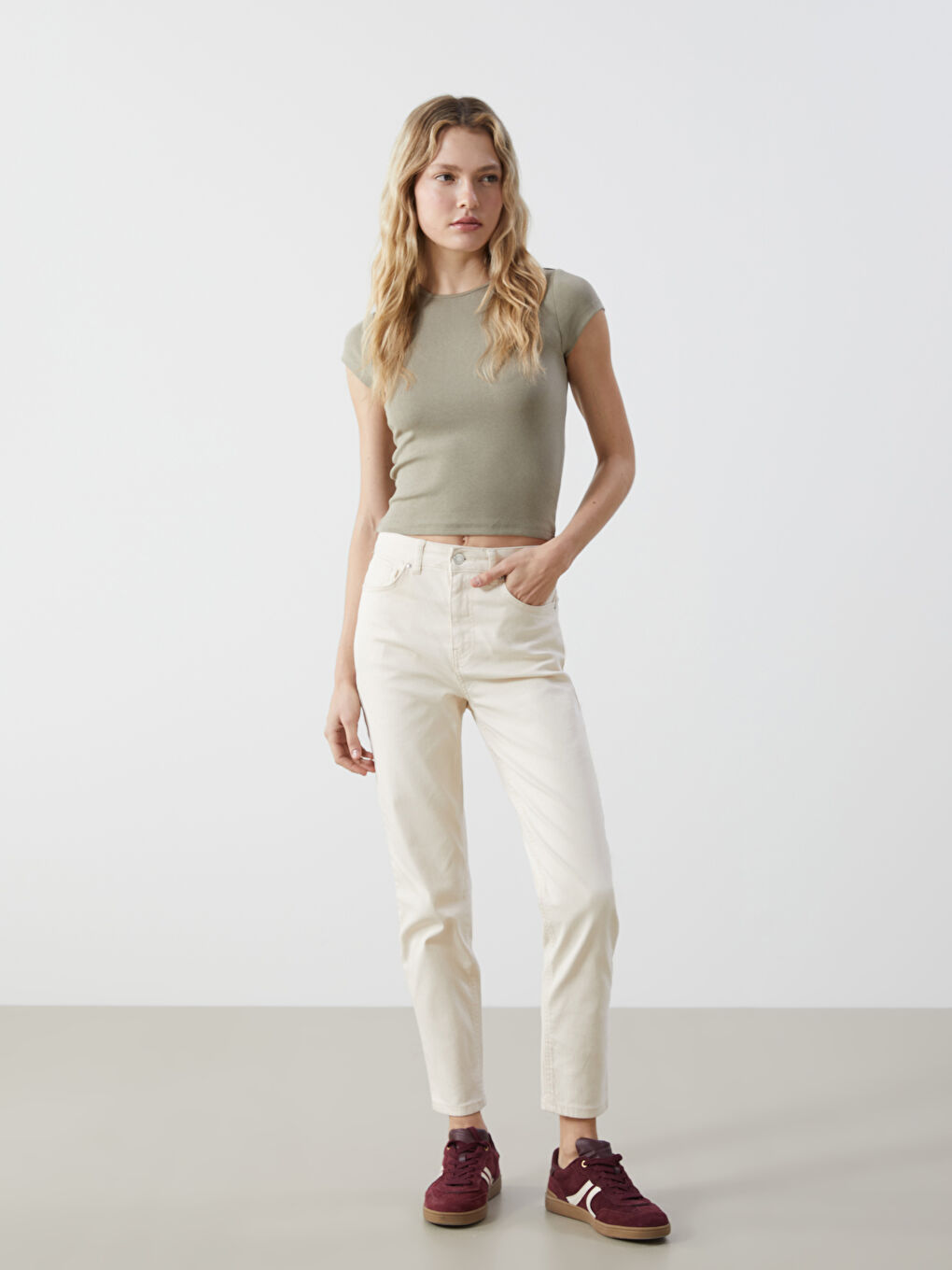 XSIDE Ekru Mom Fit Kadın Jean Pantolon