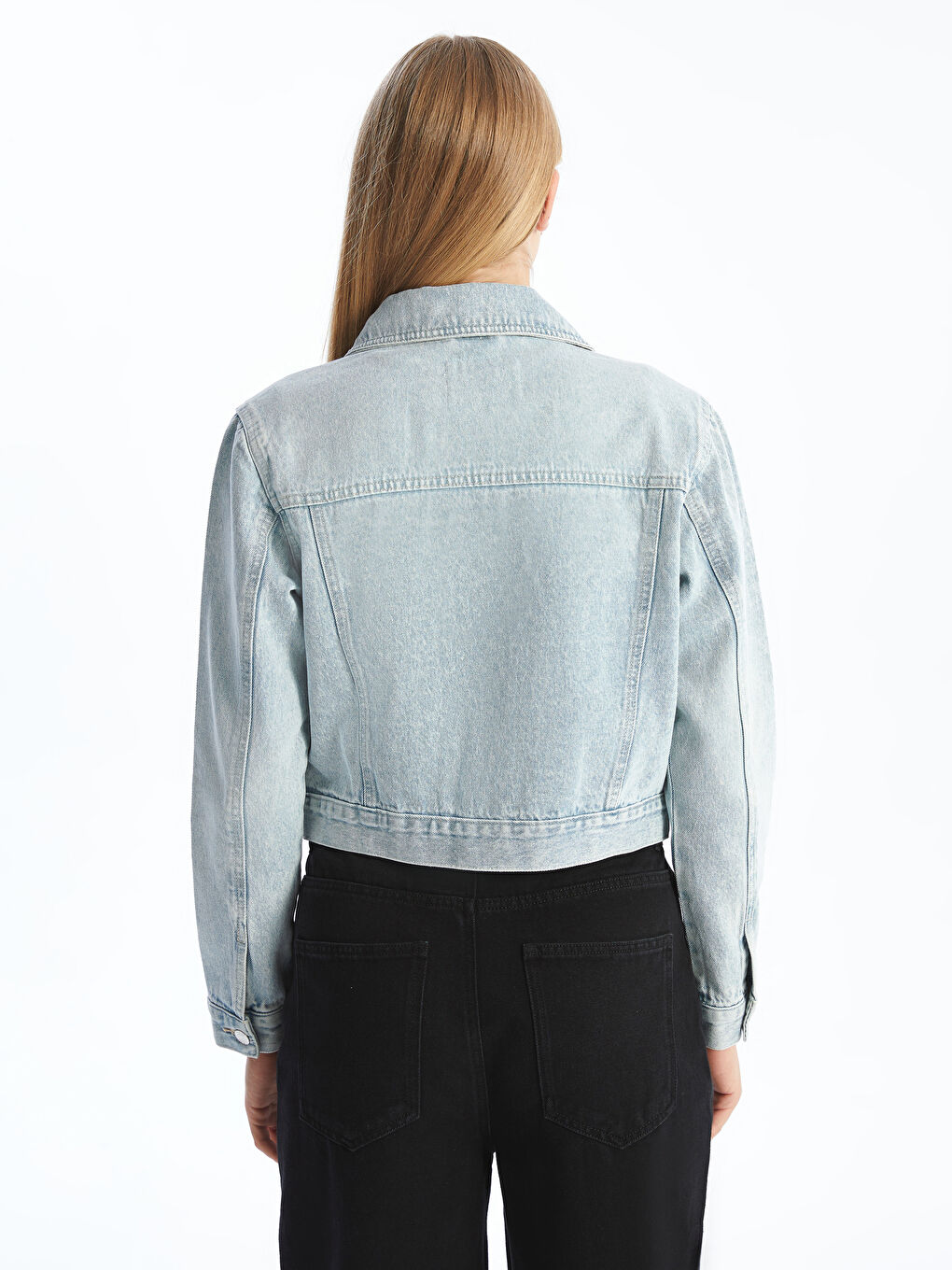 Kragenhals Taschen Jeansjacke für Damen-3