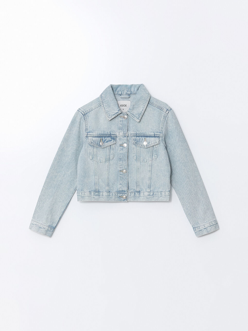 Kragenhals Taschen Jeansjacke für Damen-4