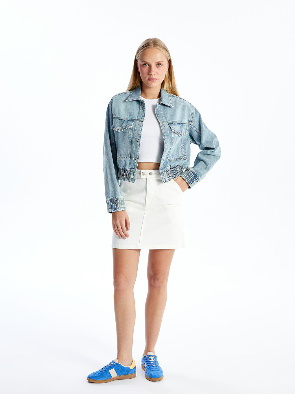 Collared Neck Women's Denim Jacket-1