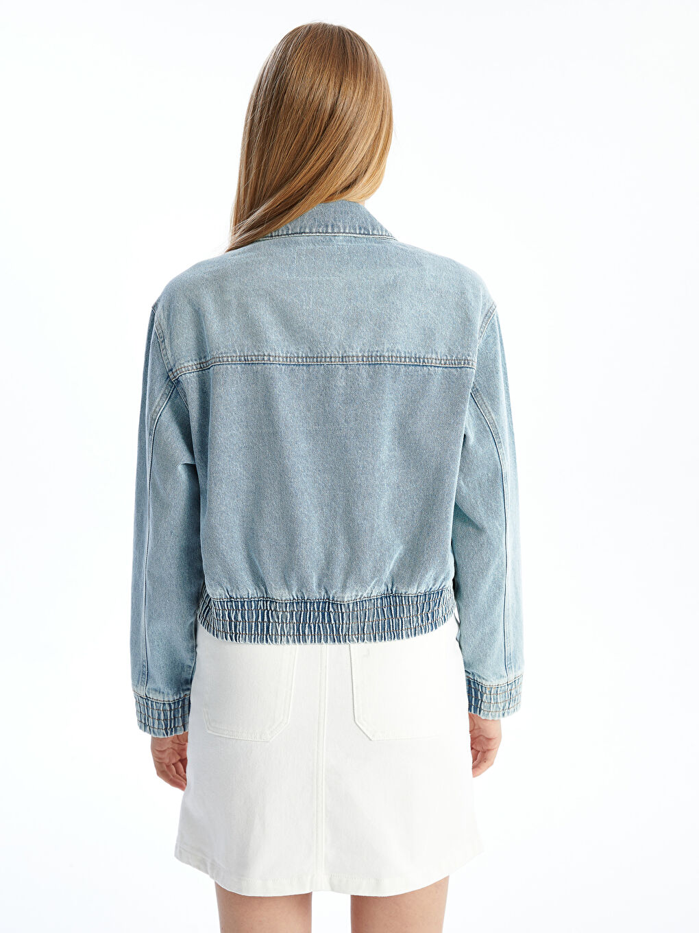 Collared Neck Women's Denim Jacket-3