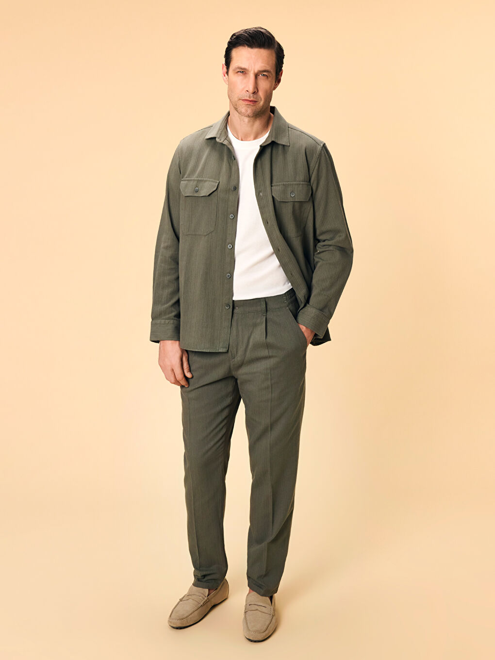Regular Fit Linen Blend Men's Pleated Chino Trousers -S53165Z8-YFH
