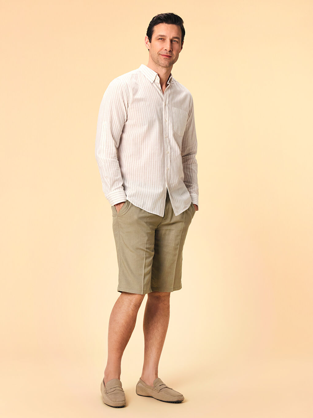 Relaxed Fit Linen Blend Men's Shorts -S53166Z8-SXU