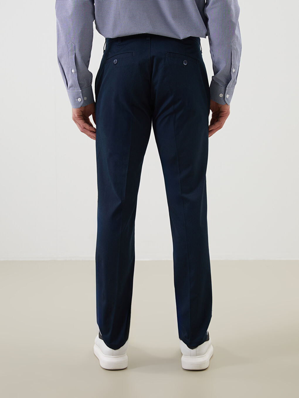 Lacivert Standart Kalıp Erkek Pileli Chino Pantolon-3