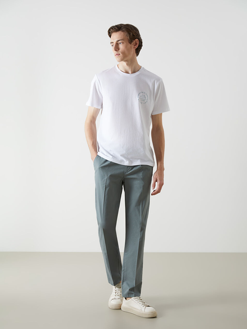 Yeşil Standart Kalıp Erkek Pileli Chino Pantolon