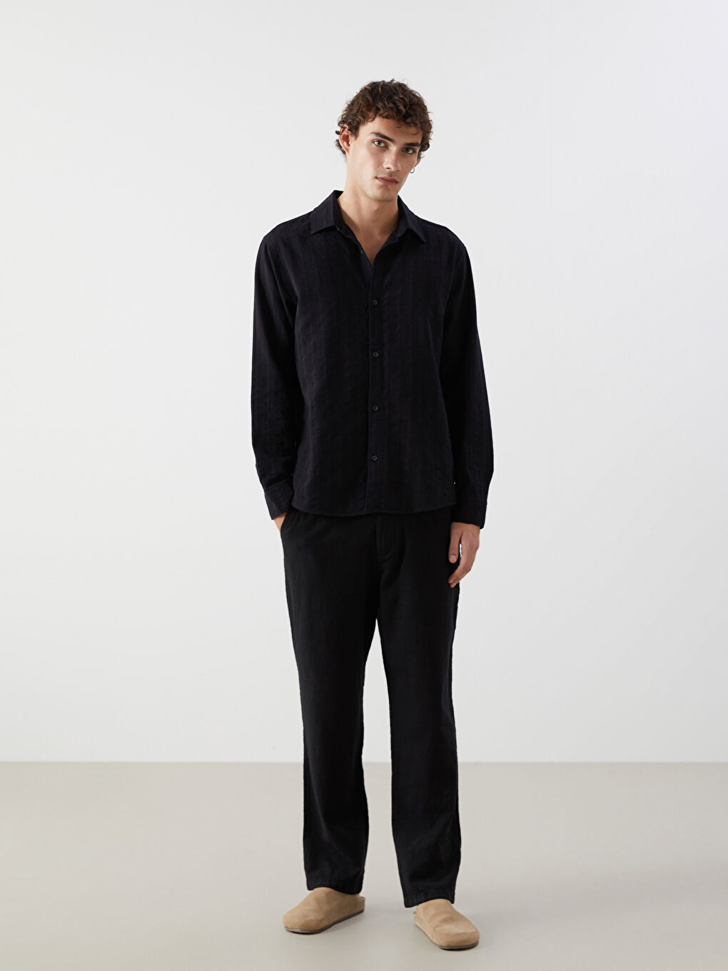 Relaxed Fit Linen Look Men's Trousers -S53184Z8-RQL