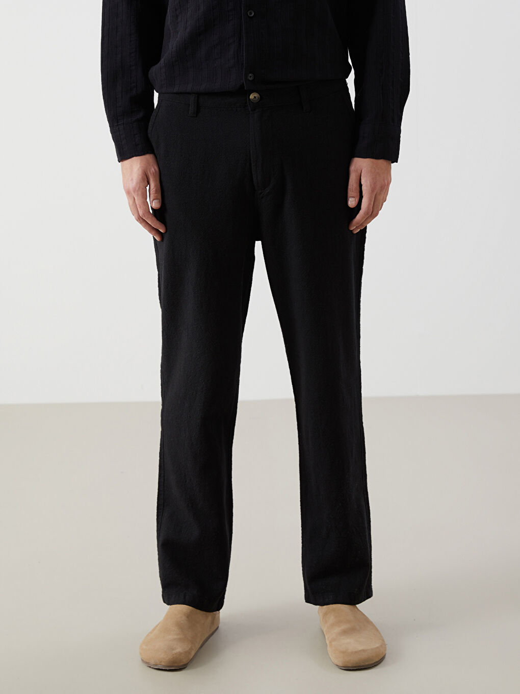 Relaxed Fit Linen Look Men's Trousers -S53184Z8-RQL