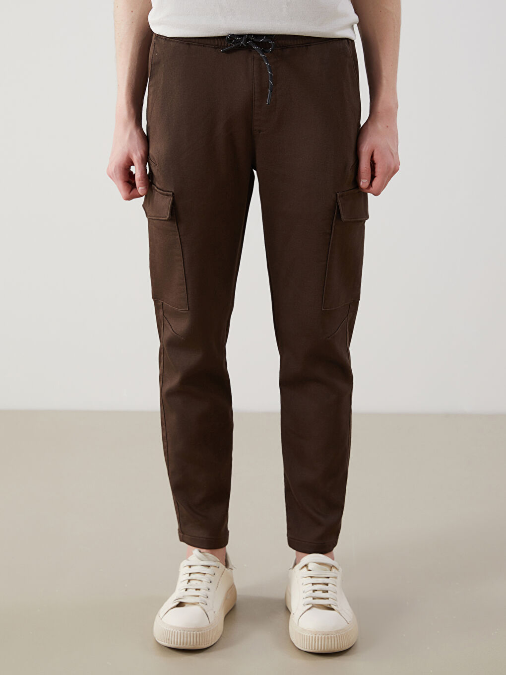 Kahverengi Slim Fit Erkek Kargo Pantolon-1