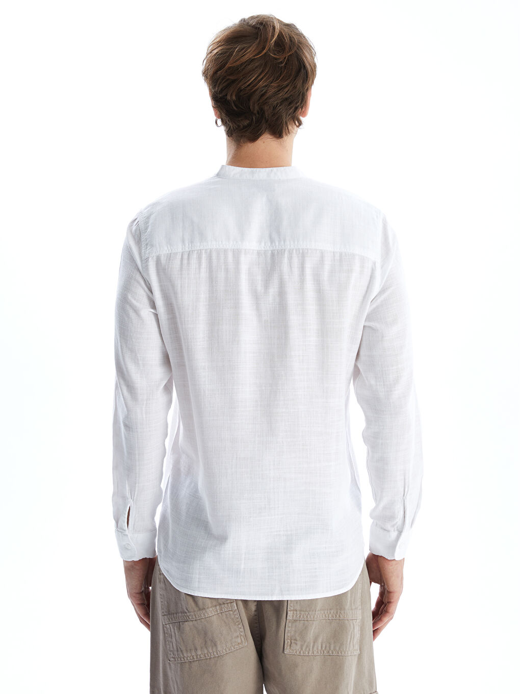 Рубашка с длинным рукавом, стандартного кроя, с воротником-стойкой для мужчин-3
